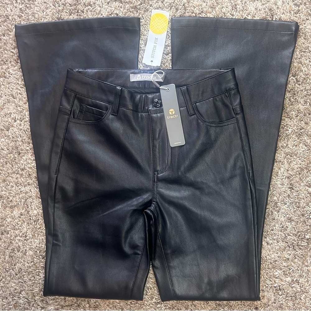 NWT Tractr Nami Pleather Flare Pants Size 10